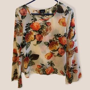 Floral Long Sleeve Blouse - Bell Sleeves